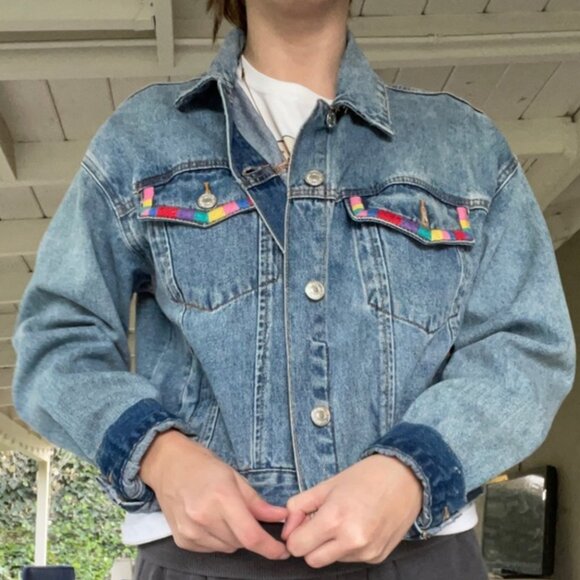 Forever 21 rainbown oversized denim jacket - Picture 1 of 5